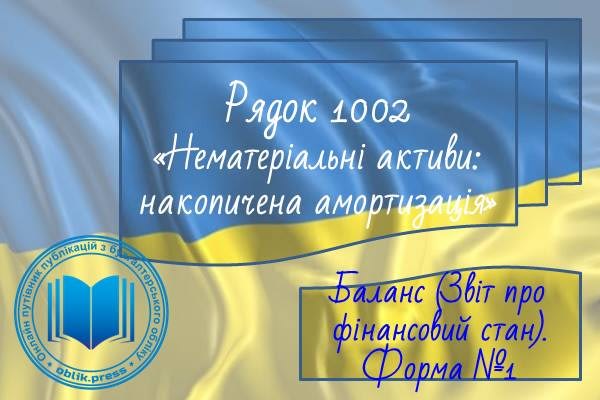 Рядок 1002 "Нематеріальні активи: накопичена амортизація" балансу призначений для відображення нарахованої у встановленому порядку суми накопиченої амортизації, яка визначається з урахуванням п. 25–31 П(С)БО 8 "Нематеріальні активи"