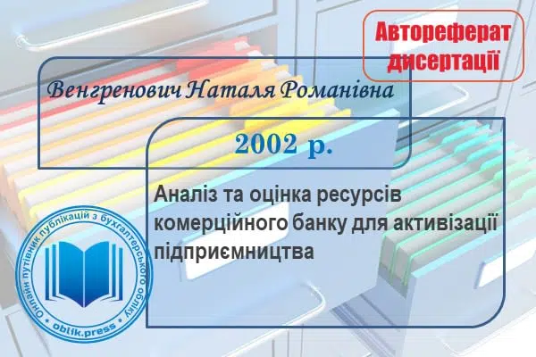 Аналіз та оцінка ресурсів комерційного банку для активізації підприємництва