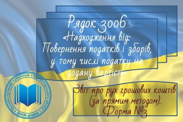 Рядок 3006 "Надходження від повернення податків і зборів, у тому числі податку на додану вартість"