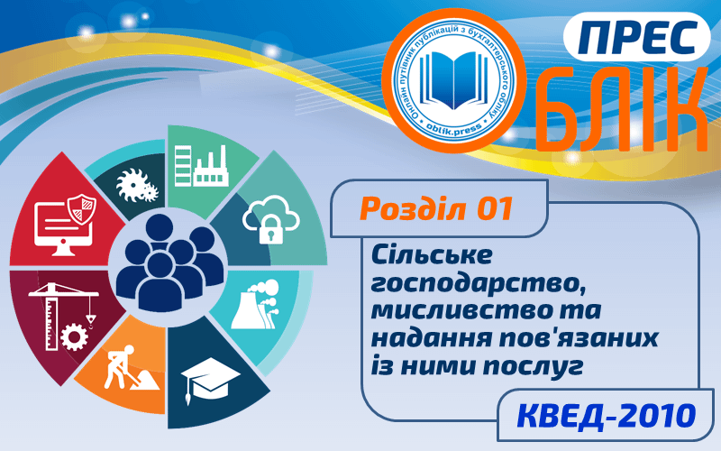 КВЕД-2010 Розділ 01 "Сільське господарство, мисливство та надання пов'язаних із ними послуг"