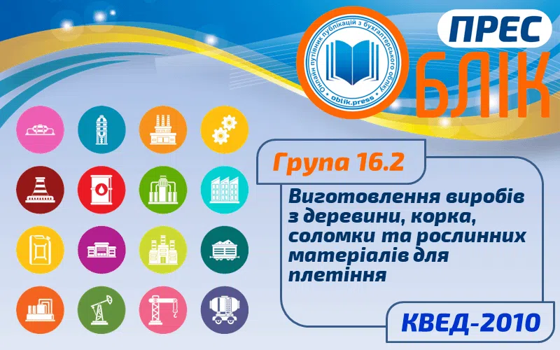 КВЕД-2010 Група 16.2 "Виготовлення виробів з деревини, корка, соломки та рослинних матеріалів для плетіння"
