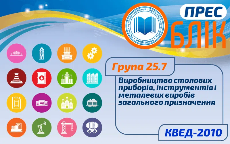 КВЕД-2010 Група 25.7 "Виробництво столових приборів, інструментів і металевих виробів загального призначення"