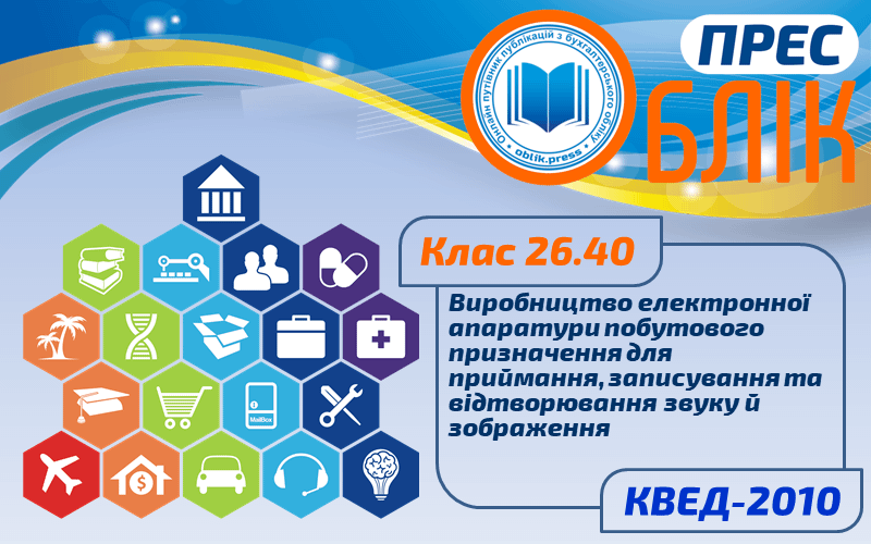 КВЕД-2010 Клас 26.40 "Виробництво електронної апаратури побутового призначення для приймання, записування та відтворювання звуку й зображення"